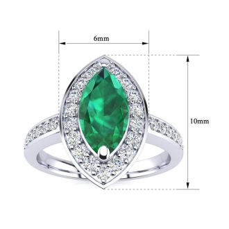 1 Carat Marquise Emerald and Diamond Ring In 14 Karat White Gold
