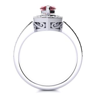 Garnet Ring: Garnet Jewelry: 1 Carat Marquise Garnet and Diamond Ring In 14 Karat White Gold