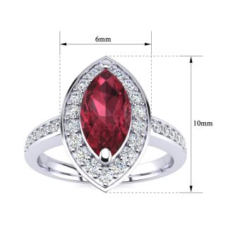 Garnet Ring: Garnet Jewelry: 1 Carat Marquise Garnet and Diamond Ring In 14 Karat White Gold