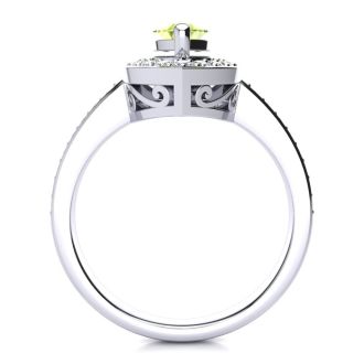 1 Carat Marquise Peridot and Diamond Ring In 14 Karat White Gold