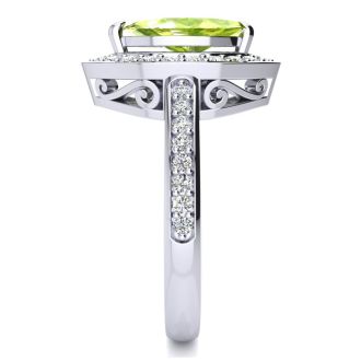 1 Carat Marquise Peridot and Diamond Ring In 14 Karat White Gold
