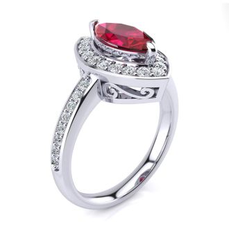 1 Carat Marquise Ruby and Diamond Ring In 14 Karat White Gold