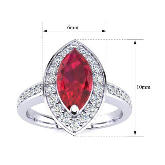 1 Carat Marquise Ruby and Diamond Ring In 14 Karat White Gold