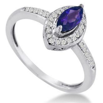 3/4ct Marquise Amethyst and Diamond Ring Crafted In Solid 14K White Gold