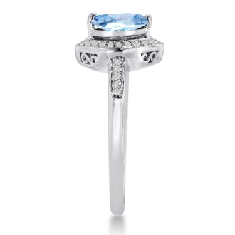Aquamarine Ring: Aquamarine Jewelry: 3/4ct Marquise Aquamarine and Diamond Ring Crafted In Solid 14K White Gold