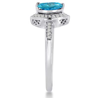 3/4ct Marquise Blue Topaz and Diamond Ring Crafted In Solid 14K White Gold