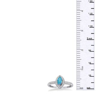 3/4ct Marquise Blue Topaz and Diamond Ring Crafted In Solid 14K White Gold