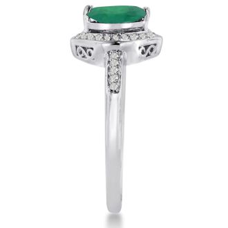 3/4ct Marquise Emerald and Diamond Ring Crafted In Solid 14K White Gold