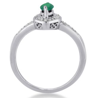 3/4ct Marquise Emerald and Diamond Ring Crafted In Solid 14K White Gold