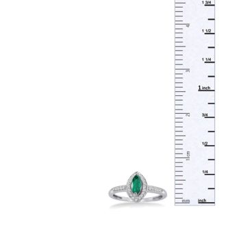 3/4ct Marquise Emerald and Diamond Ring Crafted In Solid 14K White Gold