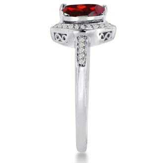 Garnet Ring: Garnet Jewelry: 3/4ct Marquise Garnet and Diamond Ring Crafted In Solid 14K White Gold