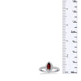 Garnet Ring: Garnet Jewelry: 3/4ct Marquise Garnet and Diamond Ring Crafted In Solid 14K White Gold