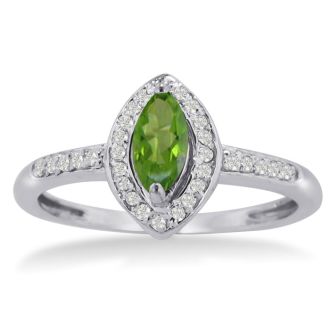 3/4ct Marquise Peridot and Diamond Ring Crafted In Solid 14K White Gold