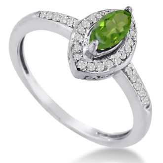 3/4ct Marquise Peridot and Diamond Ring Crafted In Solid 14K White Gold