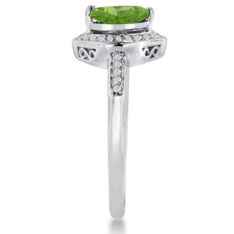 3/4ct Marquise Peridot and Diamond Ring Crafted In Solid 14K White Gold