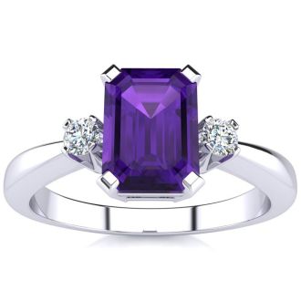 1ct Amethyst and Diamond Ring Crafted In Solid 14K White Gold