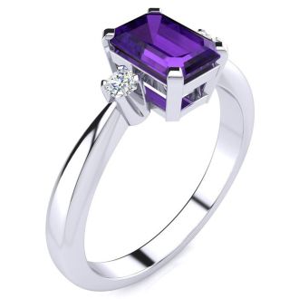 1ct Amethyst and Diamond Ring Crafted In Solid 14K White Gold