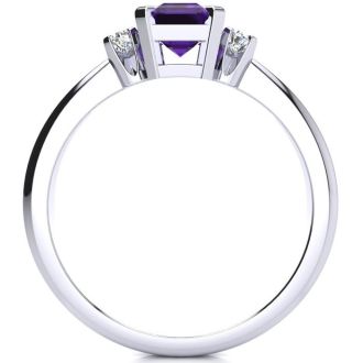 1ct Amethyst and Diamond Ring Crafted In Solid 14K White Gold