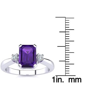 1ct Amethyst and Diamond Ring Crafted In Solid 14K White Gold