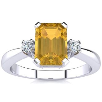 1 1/2ct Citrine and Diamond Ring Crafted In Solid 14K White Gold