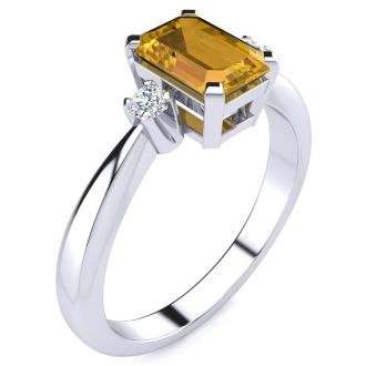 1 1/2ct Citrine and Diamond Ring Crafted In Solid 14K White Gold