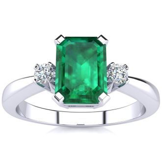 1ct Emerald and Diamond Ring Crafted In Solid 14K White Gold