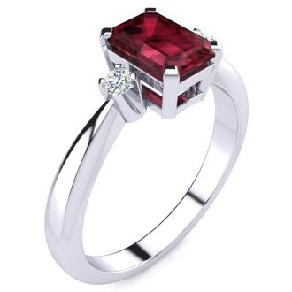 Garnet Ring: Garnet Jewelry: 1ct Garnet and Diamond Ring Crafted In Solid 14K White Gold