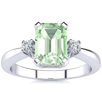 1ct Green Amethyst and Diamond Ring Crafted In Solid 14K White Gold