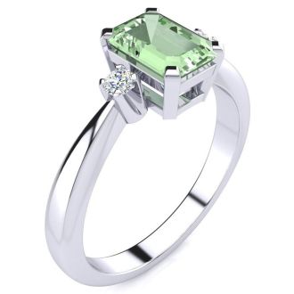 1ct Green Amethyst and Diamond Ring Crafted In Solid 14K White Gold