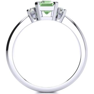 1ct Green Amethyst and Diamond Ring Crafted In Solid 14K White Gold