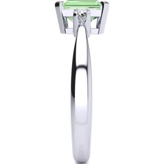 1ct Green Amethyst and Diamond Ring Crafted In Solid 14K White Gold