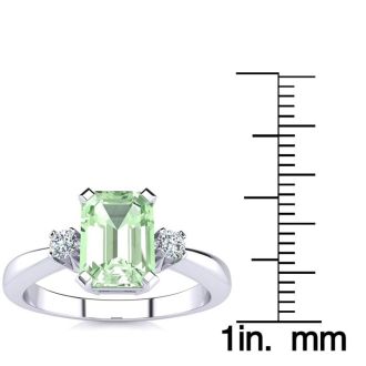 1ct Green Amethyst and Diamond Ring Crafted In Solid 14K White Gold