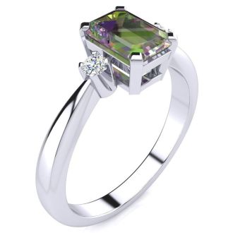 1ct Mystic Topaz and Diamond Ring Crafted In Solid 14K White Gold