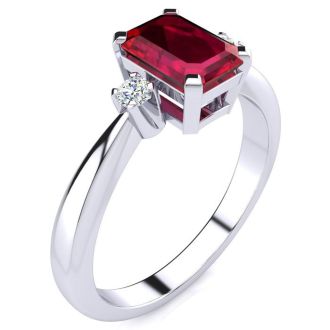 1ct Ruby and Diamond Ring Crafted In Solid 14K White Gold