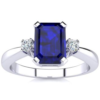 1ct Sapphire and Diamond Ring Crafted In Solid 14K White Gold