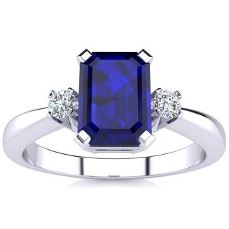 1ct Sapphire and Diamond Ring Crafted In Solid 14K White Gold
