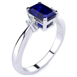 1ct Sapphire and Diamond Ring Crafted In Solid 14K White Gold