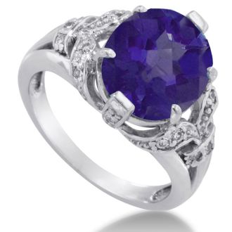 6ct Oval Amethyst and Diamond Ring In Solid 14K White Gold