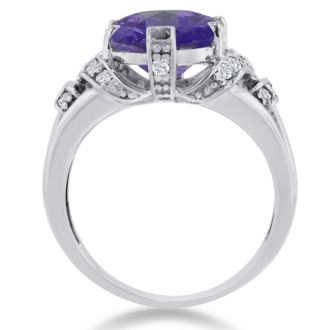 6ct Oval Amethyst and Diamond Ring In Solid 14K White Gold