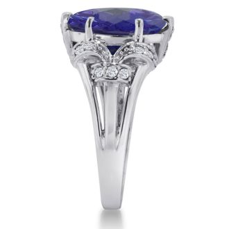 6ct Oval Amethyst and Diamond Ring In Solid 14K White Gold