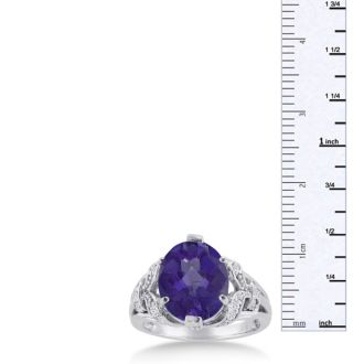 6ct Oval Amethyst and Diamond Ring In Solid 14K White Gold