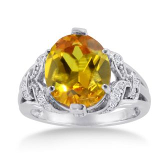 6ct Oval Citrine and Diamond Ring Crafted In Solid 14K White Gold