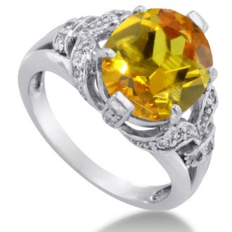 6ct Oval Citrine and Diamond Ring Crafted In Solid 14K White Gold