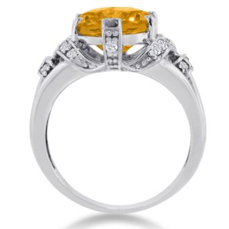 6ct Oval Citrine and Diamond Ring Crafted In Solid 14K White Gold