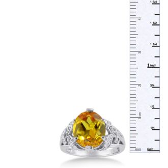6ct Oval Citrine and Diamond Ring Crafted In Solid 14K White Gold