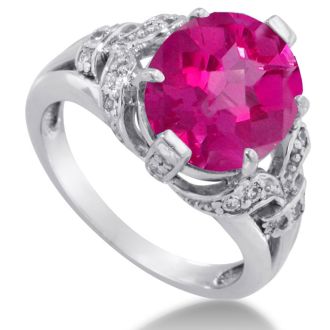 Pink Gemstones 6 Carat Oval Shape Pink Sapphire and Diamond Ring In 14K White Gold