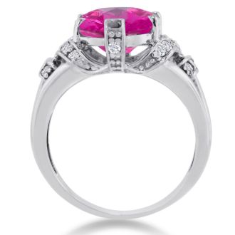 Pink Gemstones 6 Carat Oval Shape Pink Sapphire and Diamond Ring In 14K White Gold