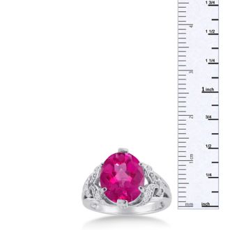 Pink Gemstones 6 Carat Oval Shape Pink Sapphire and Diamond Ring In 14K White Gold