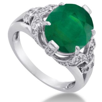 6ct Oval Emerald and Diamond Ring Crafted In Solid 14K White Gold