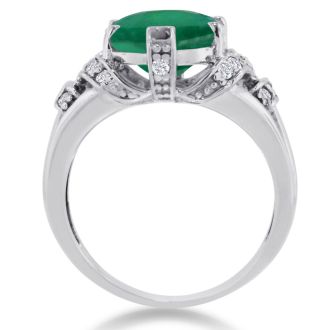 6ct Oval Emerald and Diamond Ring Crafted In Solid 14K White Gold